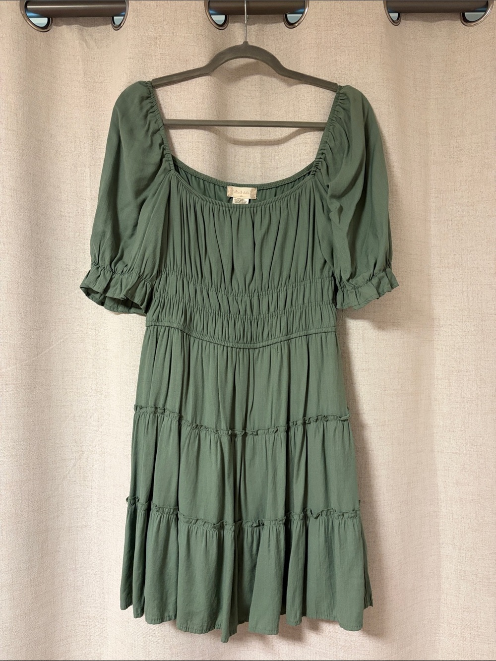 Altar'd State Olive Green Smocked Tiered Midi Dress